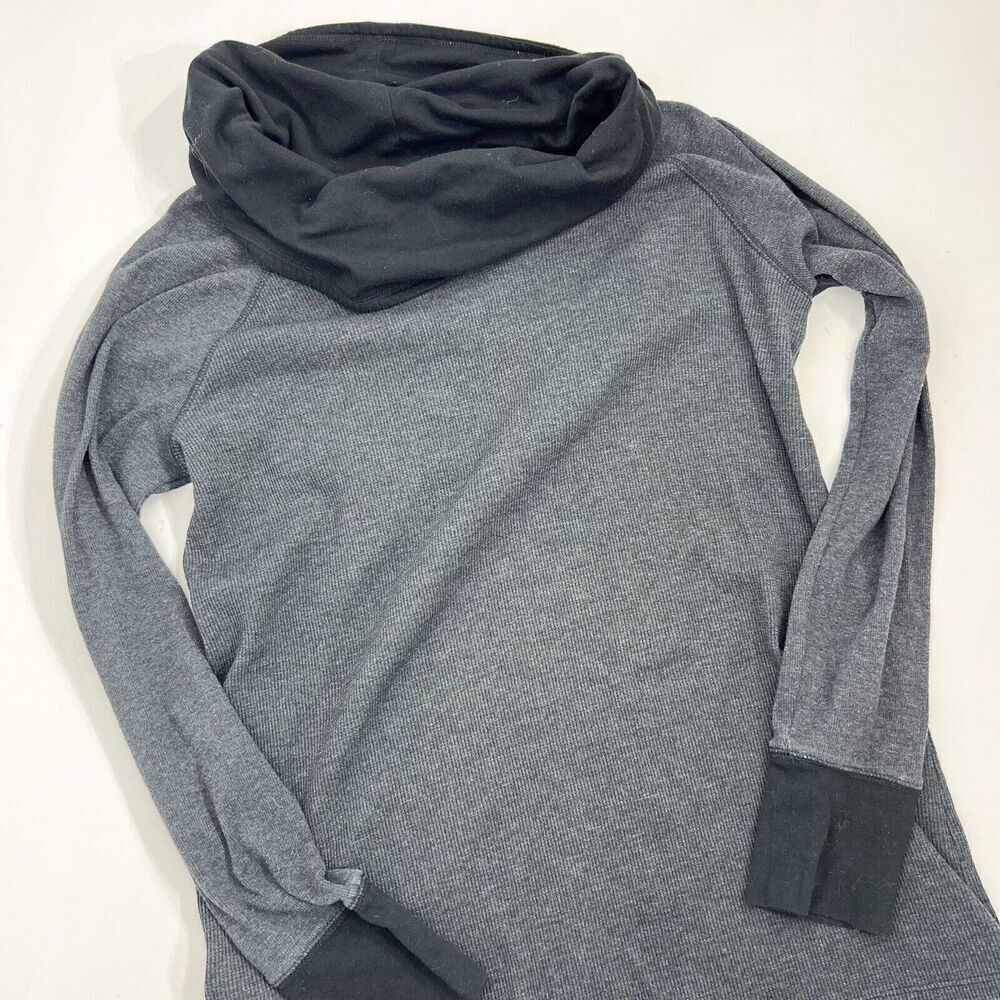 Eddie Bauer Thermal Cowl Neck Shirt Womens Large Gray Long Sleeve Waffle Knit - Picture 2 of 10